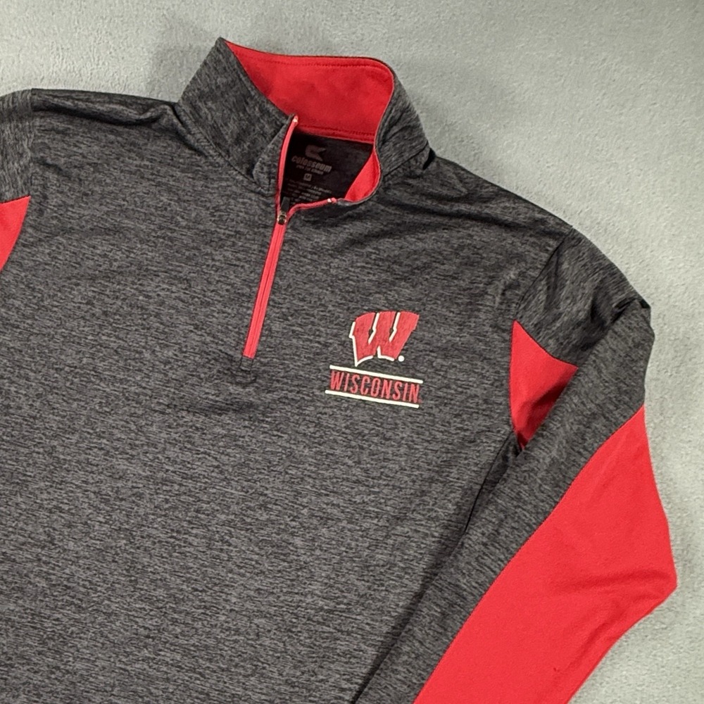 Wisconsin Badgers Jacket Mens Medium Gray NCAA Colosseum 1/4 Zip Pullover